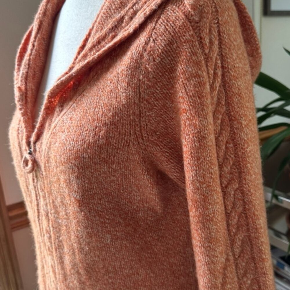 Sleeping On Snow, Anthropologie, Zip Hoodie Sweater, Orange, Crochet Pockets, XL - Picture 4 of 13